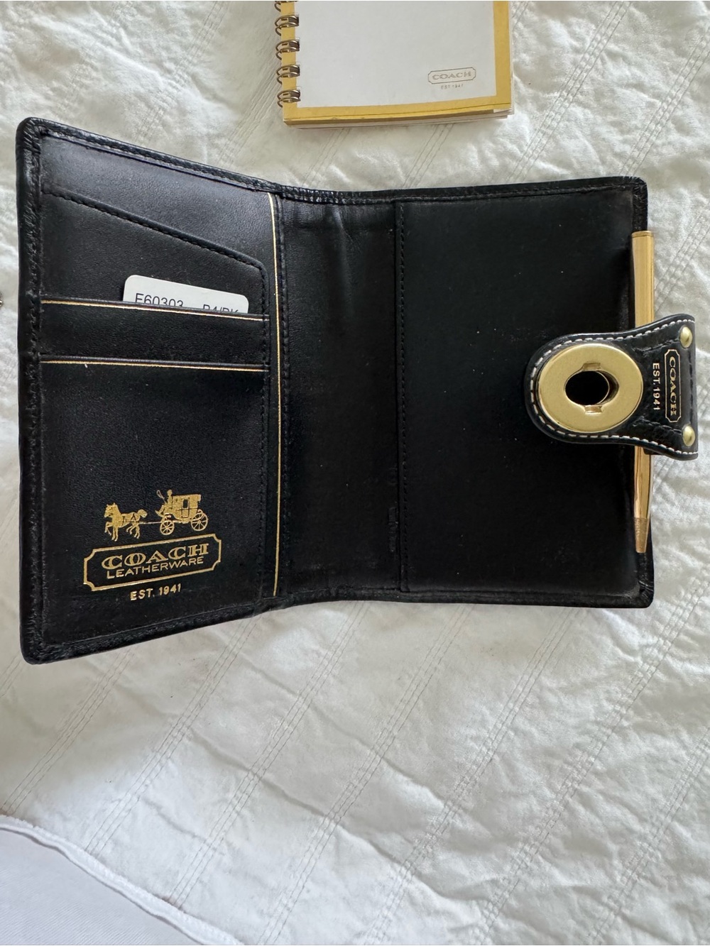 Coach Black Leather Turnlock Wallet with Coach Key Tag, Brass Hardware - Picture 7 of 10